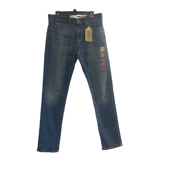 TRUE CRAFT Men’s Flex Jeans Size 32 Inseam 32 Blue Lightly Distressed New With T - Picture 1 of 12